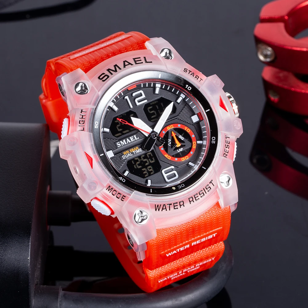 SMAEL Sport Watch Military Wristwatch for Men Alarm Stopwatch LED Digital Back Light Dual Time Display Waterproof Watch Men 8007