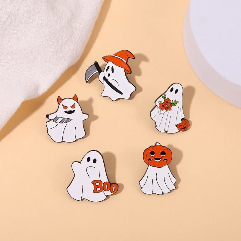 Pins Custom Funny Pumpkin Brooches Death Lapel Badges Cartoon Cute Jewelry Gift for Kids Friends Halloween Boo Enamel