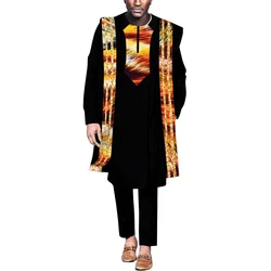 African Clothes for Men Dashiki Agbada Robe Suits 3 Pcs Set Loose Coat Shirt and Pant Patchwork Men African Style Outfit WYN1848