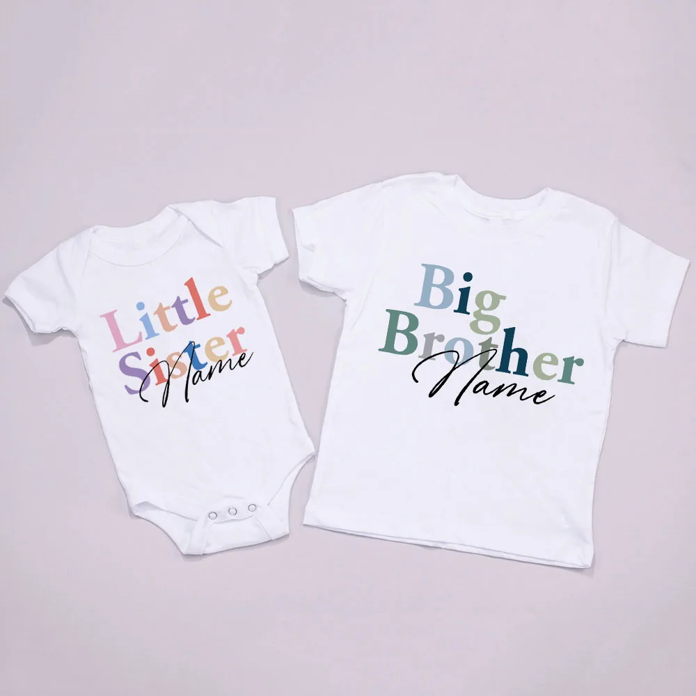 Personalized Big Sister Little Brother Big Brother Little Sister Family Matching Shirt Custom Name Boys Girls Sibling Clothes
