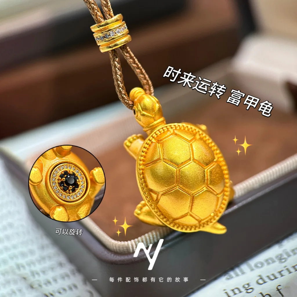 9999 24K Real Gold New Chinese Style Diamond Rich Armor Money Turtle Pendant Little Turtle Sweater Chain Pendant as a Gift