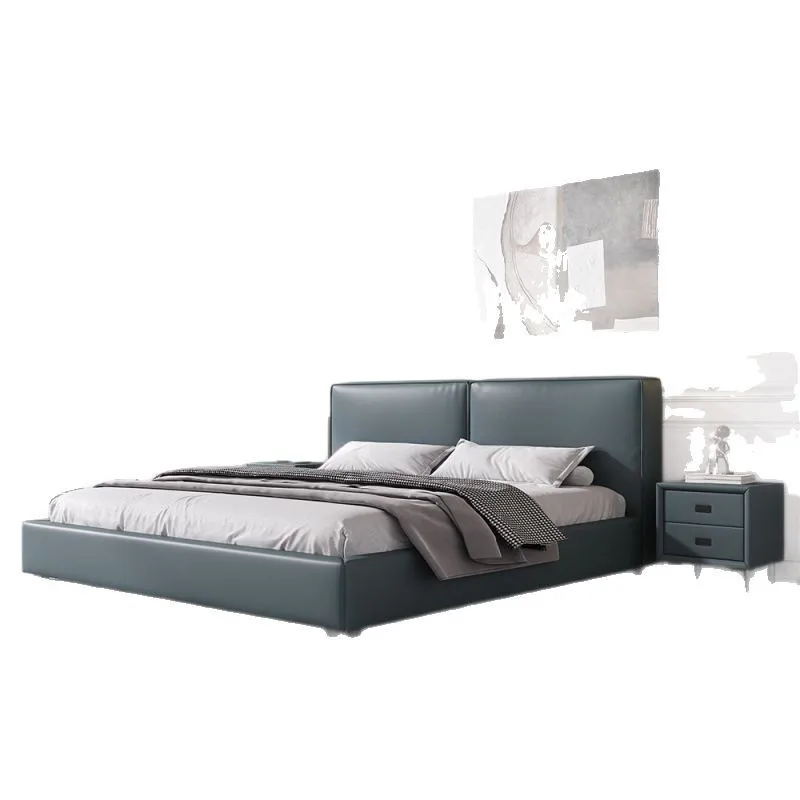 

Modern simple tofu block leather bed double master bedroom bed
