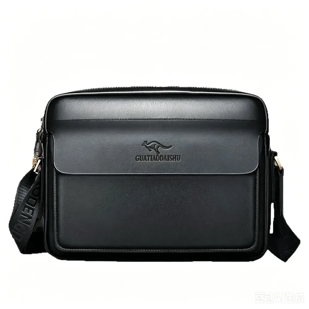 PU leather retro men's single-shoulder bag, large capacity, portable, business style, horizontal briefcase, crossbody bag view 3