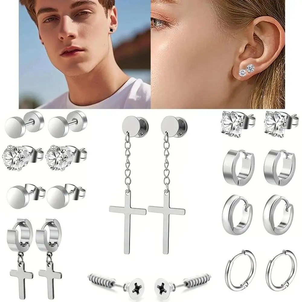 1/20Pairs Fashion Retro Stainless Steel Earring Set Tragus Ear Cartilage Hypoallergenic Piercing Jewelry For Women And Men Gift