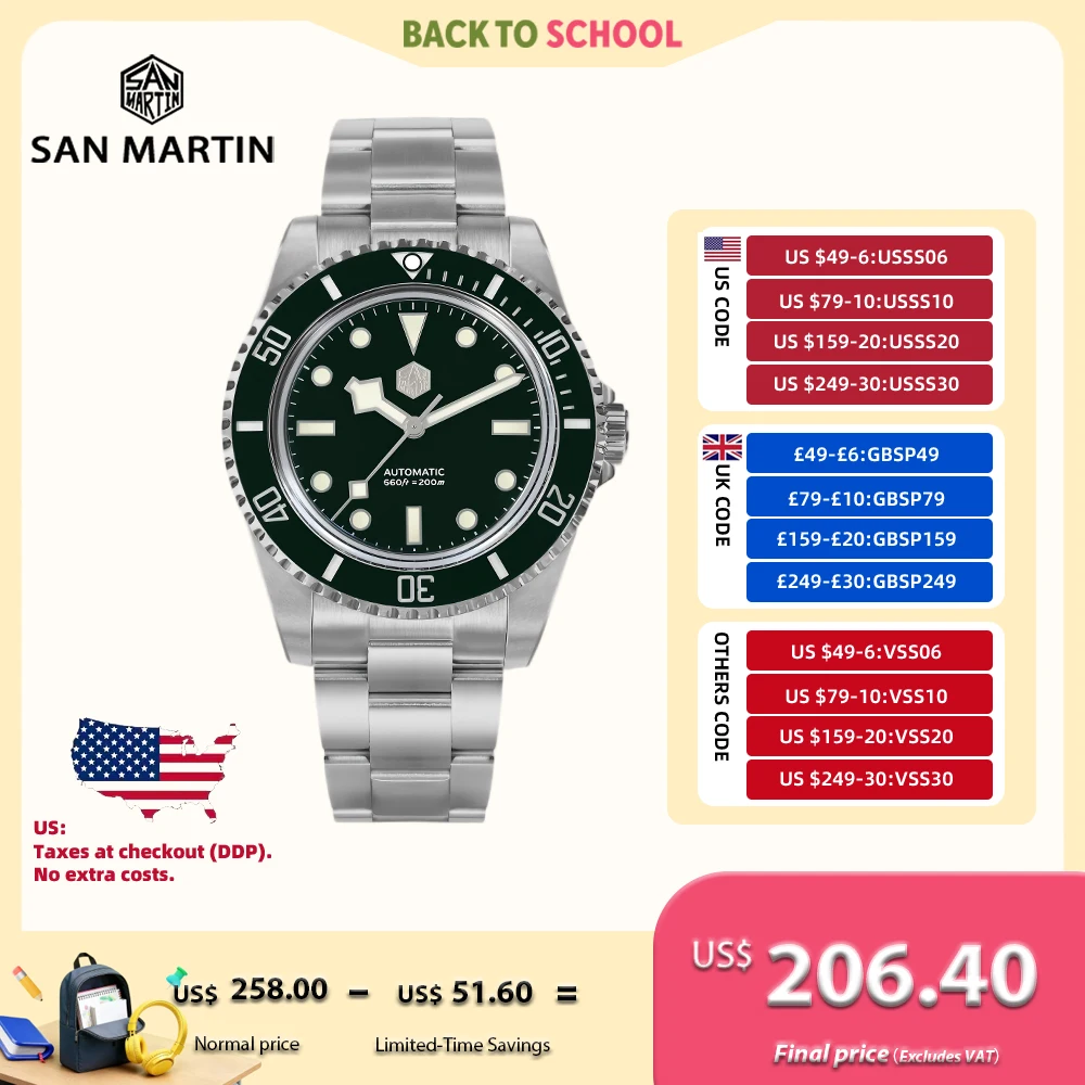 

San Martin 40mm YN55 Luxury Watch Men Mechanical Wristwatches Water Ghost Sapphire Automatic 20Bar Relojes Para Hombre SN0006B-1