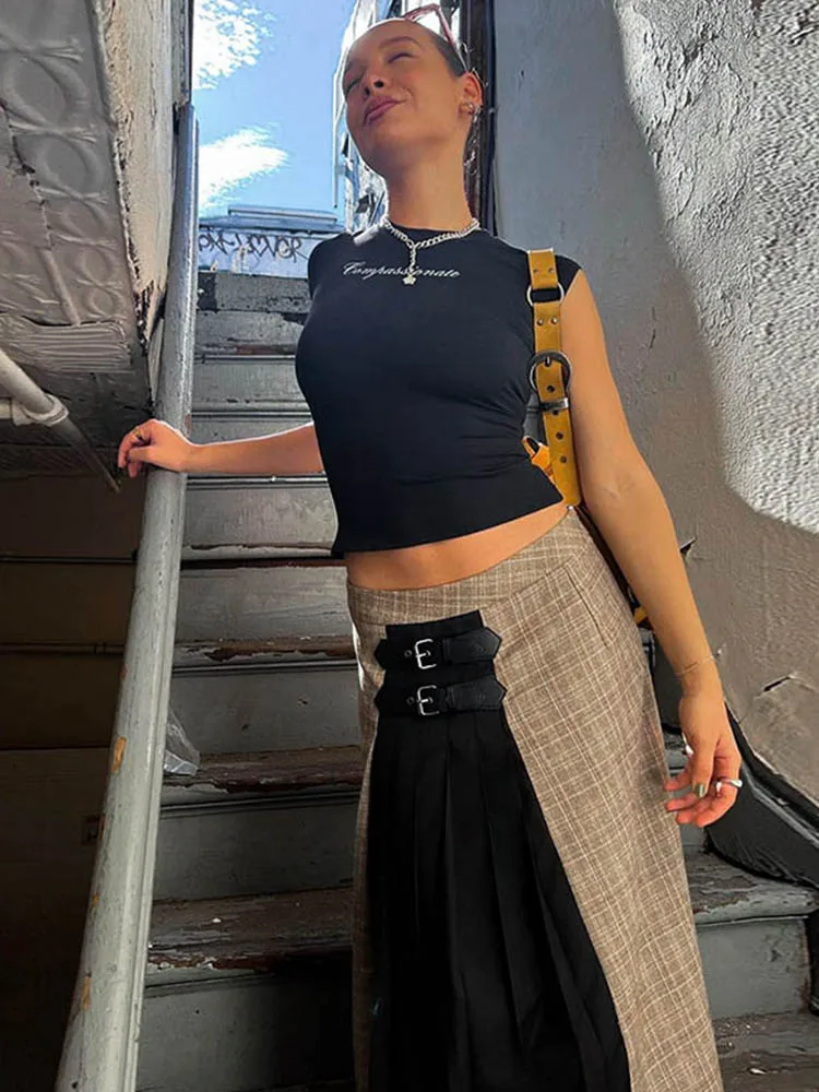 Y2k Streetwear Crop Tops Letter Print Black Tees Short Sleeve Graphics T Shirt Womens