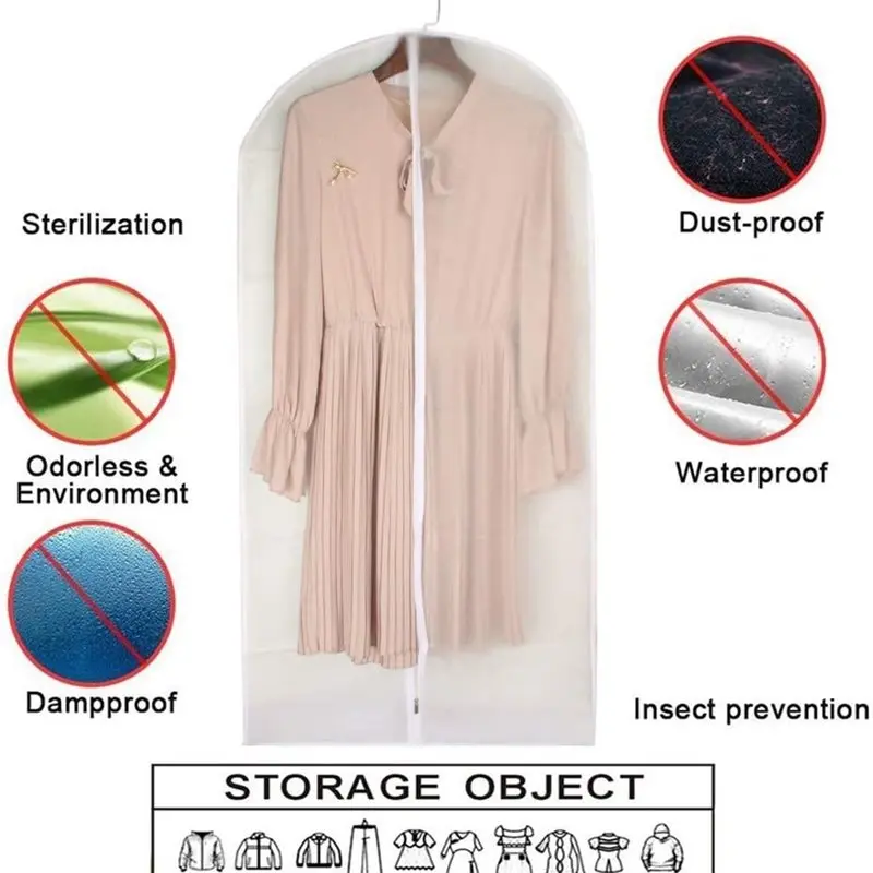 ABKO-Hanging Garment Dust Cover Bag-Large Size(60X140cm), Translucent Waterproof Clothes Protector For Wardrobe Storage