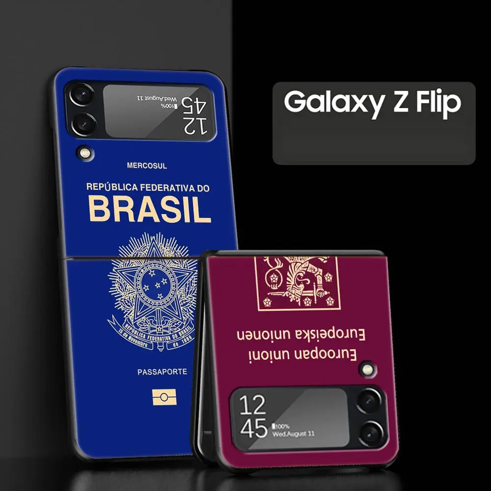 For Samsung Galaxy Z Flip 3 4 5 Hard Black Folding PC Phone Case Algeria Russia Passport Luxury For Samsung Z Flip3 Back Cover