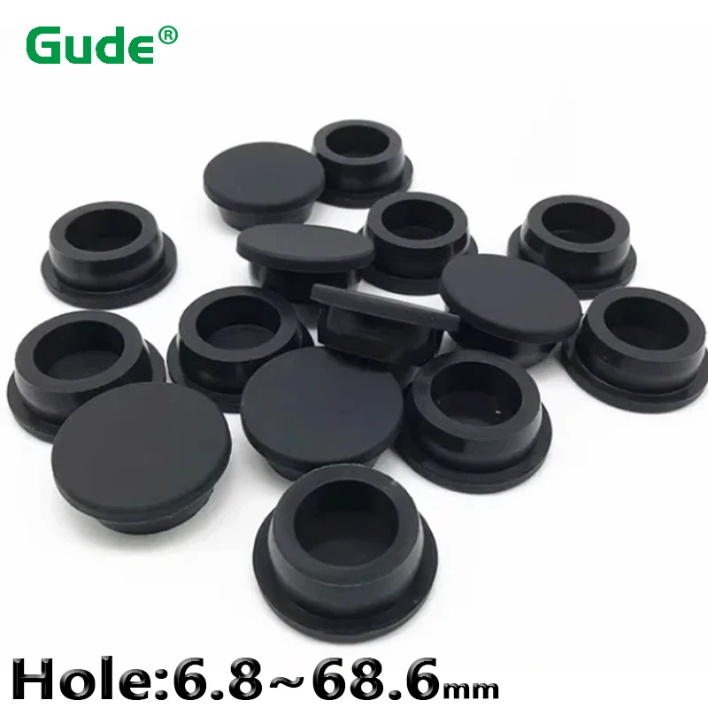 

Black Round Silicone Rubber With Hole Seal Plugs Bore 6.8mm-68.6mm T Type Stopper Blanking End Caps Black