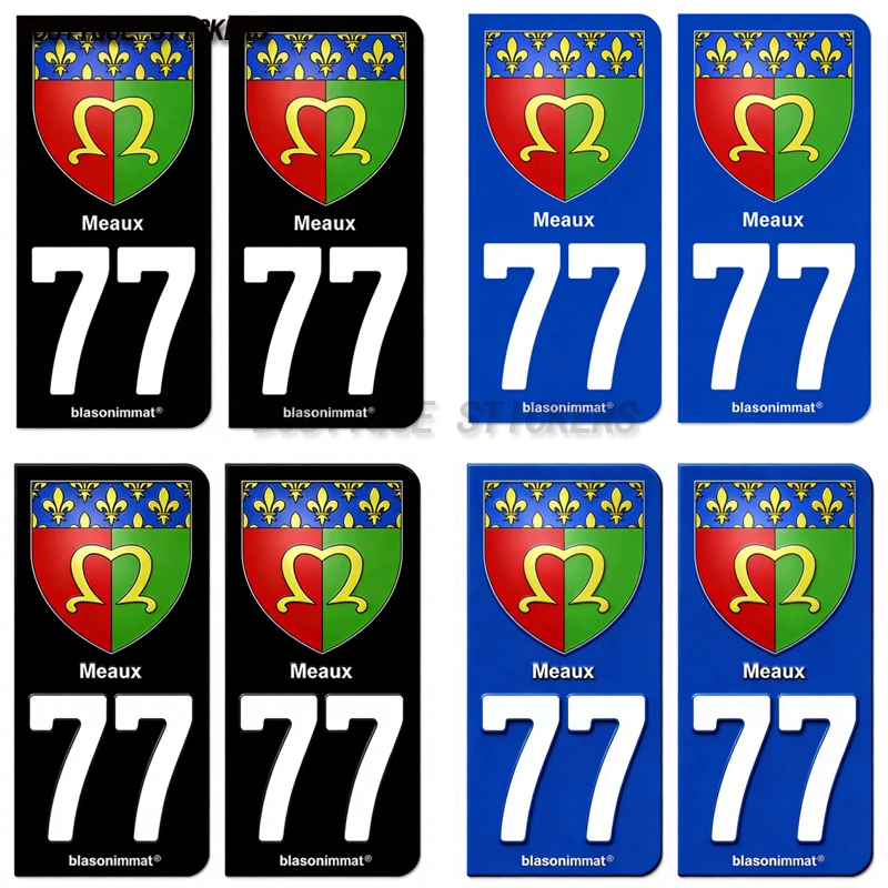 

2Pcs Autocollant plaque d'immatriculation française noir bleu 77 Meaux-Armoiries-Seine et Marne-Tourisme Waterproof PVC sticker