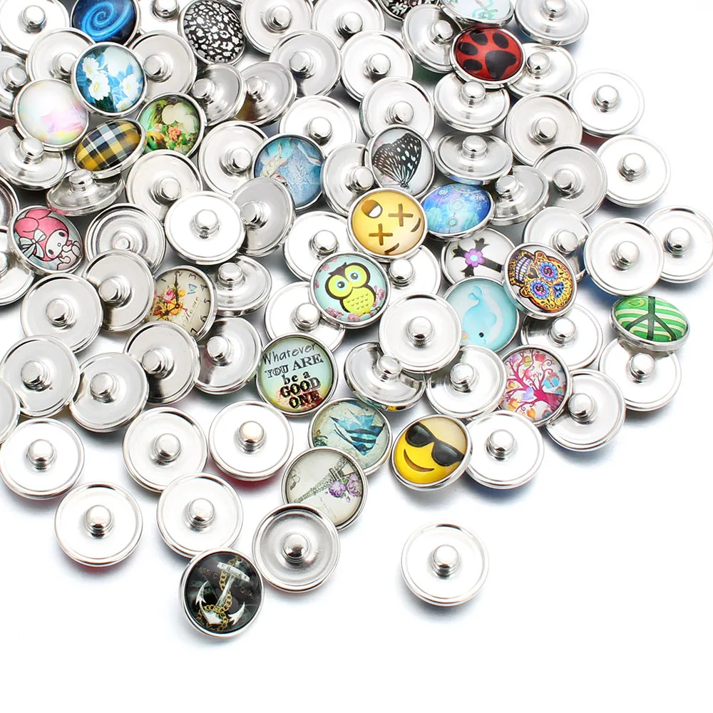 10pcs Mixed Colors 18MM Glass Cabochon Life Tree Snap Buttons Fit DIY Snap Bracelet Jewelry OEM ODM Print Buttons ZB305