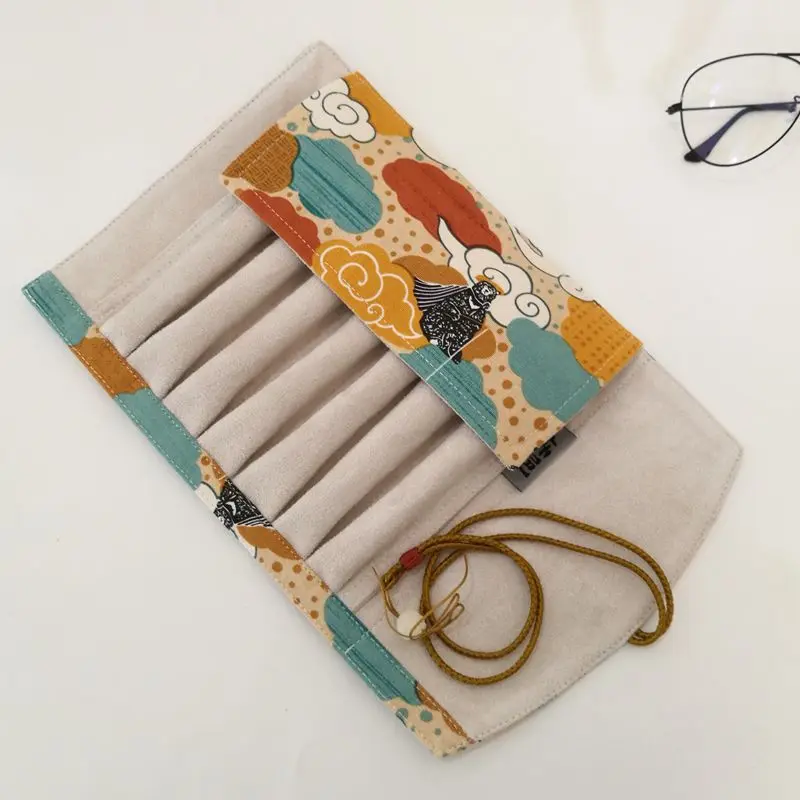 Handmade Yellow Xiangyun Fabric Pen Curtain Pen Protective Cover Large Capacity Pen Bag 7-pack Pen Bag