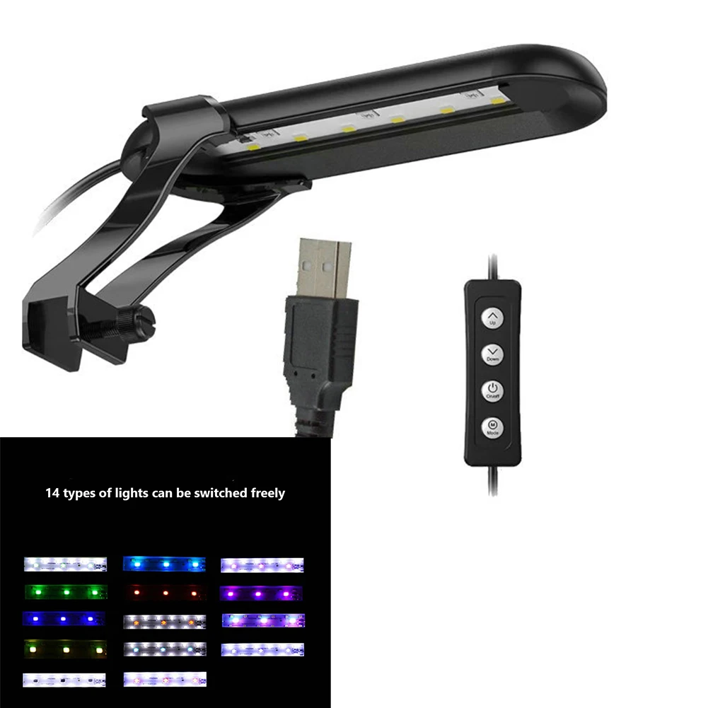 

LED Aquarium Light Full Spectrum Fish Tank Clip On Light Adjustable Brightness 8W Waterproof Dimmable USB Lamp Memory Function