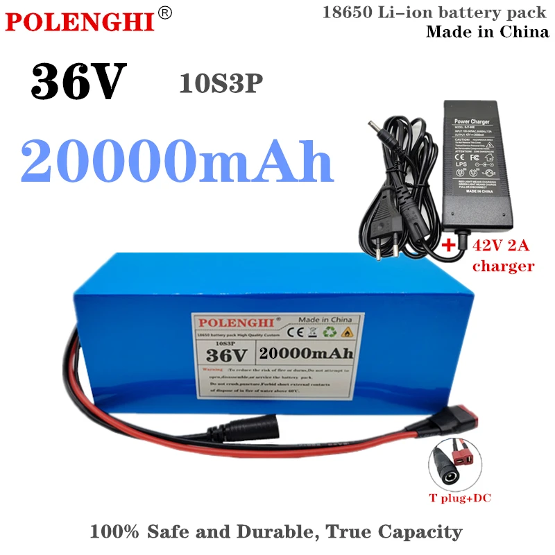 

High capacity T plug 36V 15-20Ah 10S3P 18650rechargeable lithium-ion battery pack with built-in intelligent BMS protection board