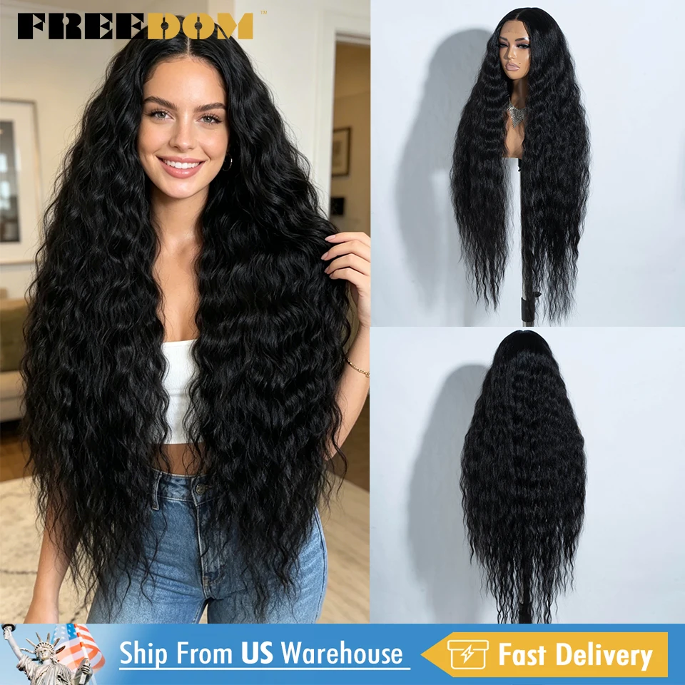 

FREEDOM Synthetic Lace Front Wigs For Women 42" Long Curly Wig Deep Part Lace Wig Black Ginger Cosplay Wigs US Local Shipping