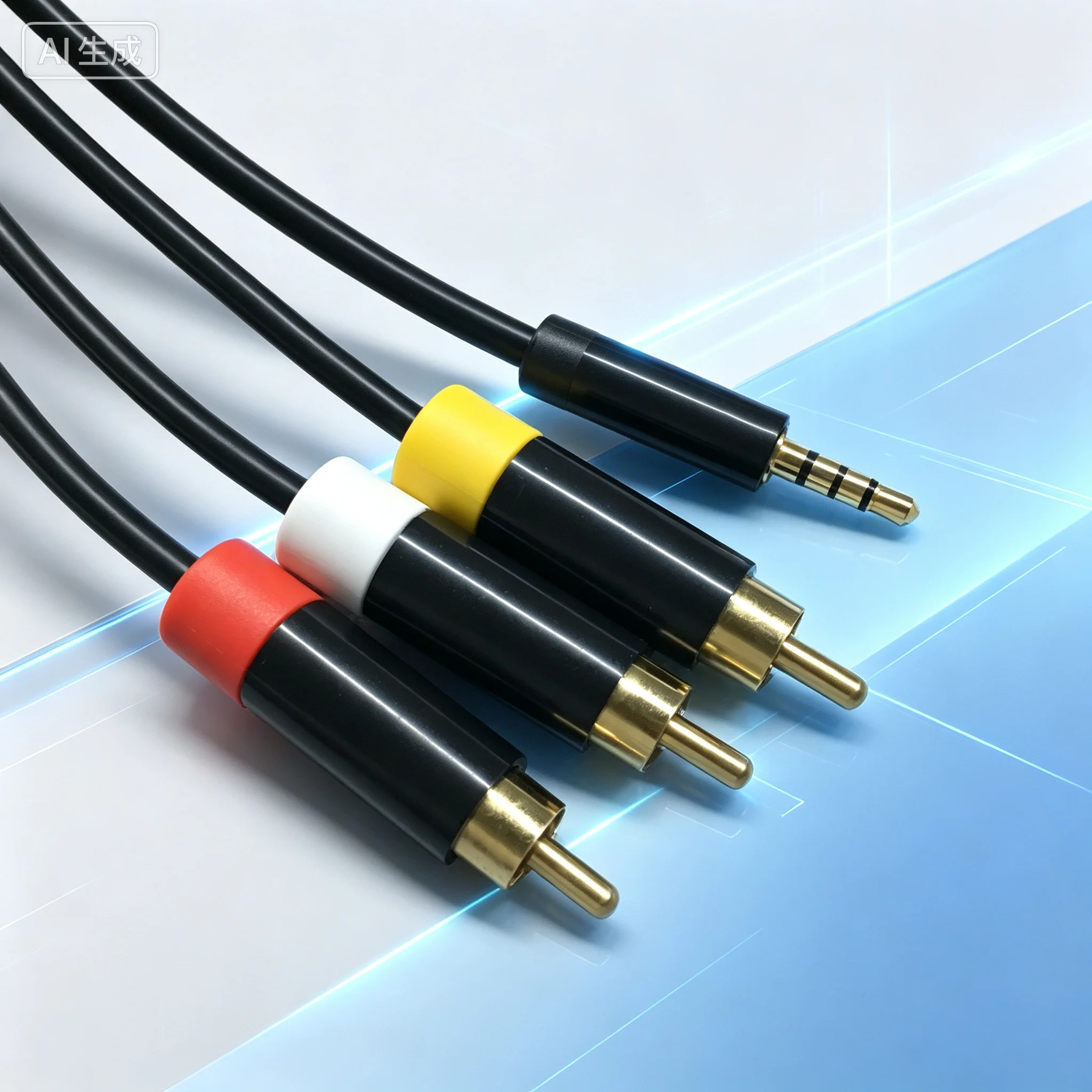 For Xbox360E Gold‑Plated Thick Round AV Cable,3.5mm To RCA TV 3‑Color Audio‑Video Cord