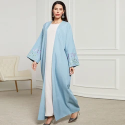 Donne musulmane ricamo floreale aperto Kimono abaya Dubai turco Casual Islam abbigliamento marocchino africano manica a pipistrello caftano Eid