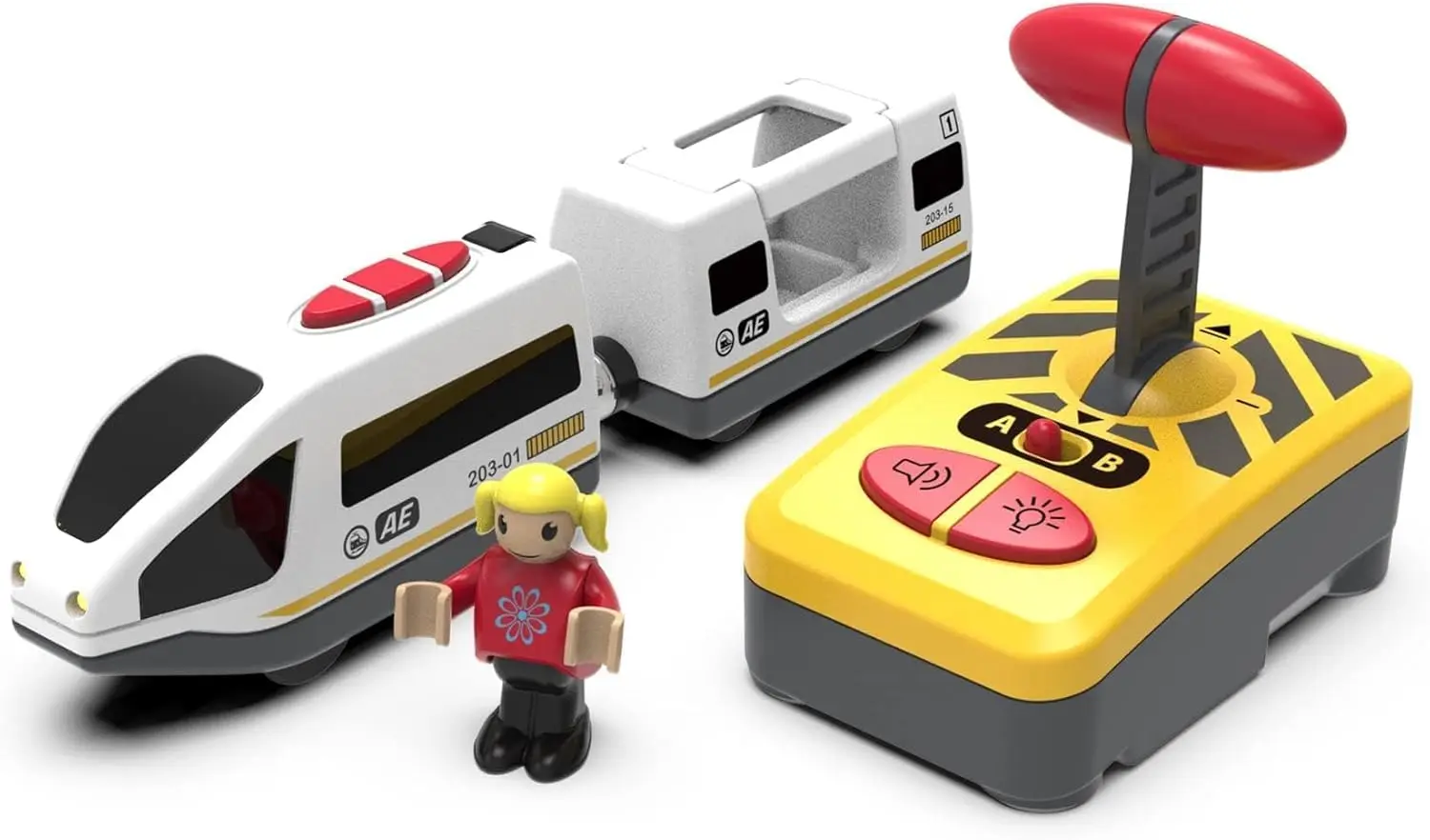 

Wooden Train Set Accessories Battery Operated Locomotive Trains, Remote Control Train Vehicles for Wood Tracks, Powerful Engine