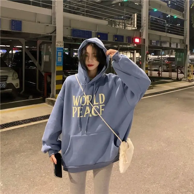 Hoodies met capuchon Downtown-kleding Dames Cotone Premium alledaagse manchetten Sherpa abstracte letters Jeugdkleding Geribbelde zoom Herfst Cotone