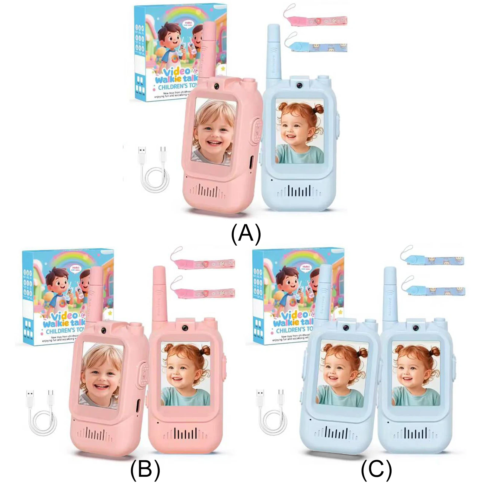 2PCS 2-Inch Screen Video Call Walkie Talkies Rechargeable Intercom Walkie-Talkie Cartoon One-Click Intercoms Gift For Boys Girls