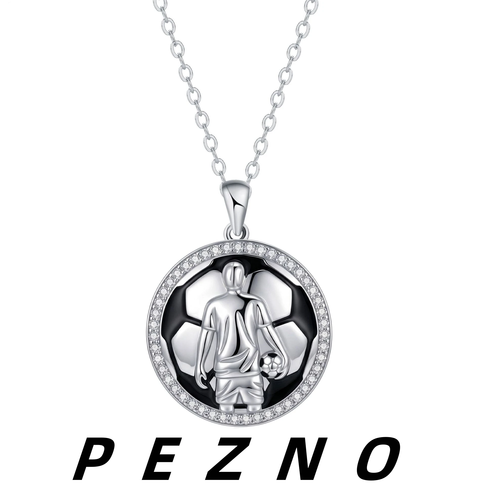 2026 Euro Cup Soccer Player Pendant Necklace Silver Color Unisex CZ Round Sports Jewelry Football Fan Gift