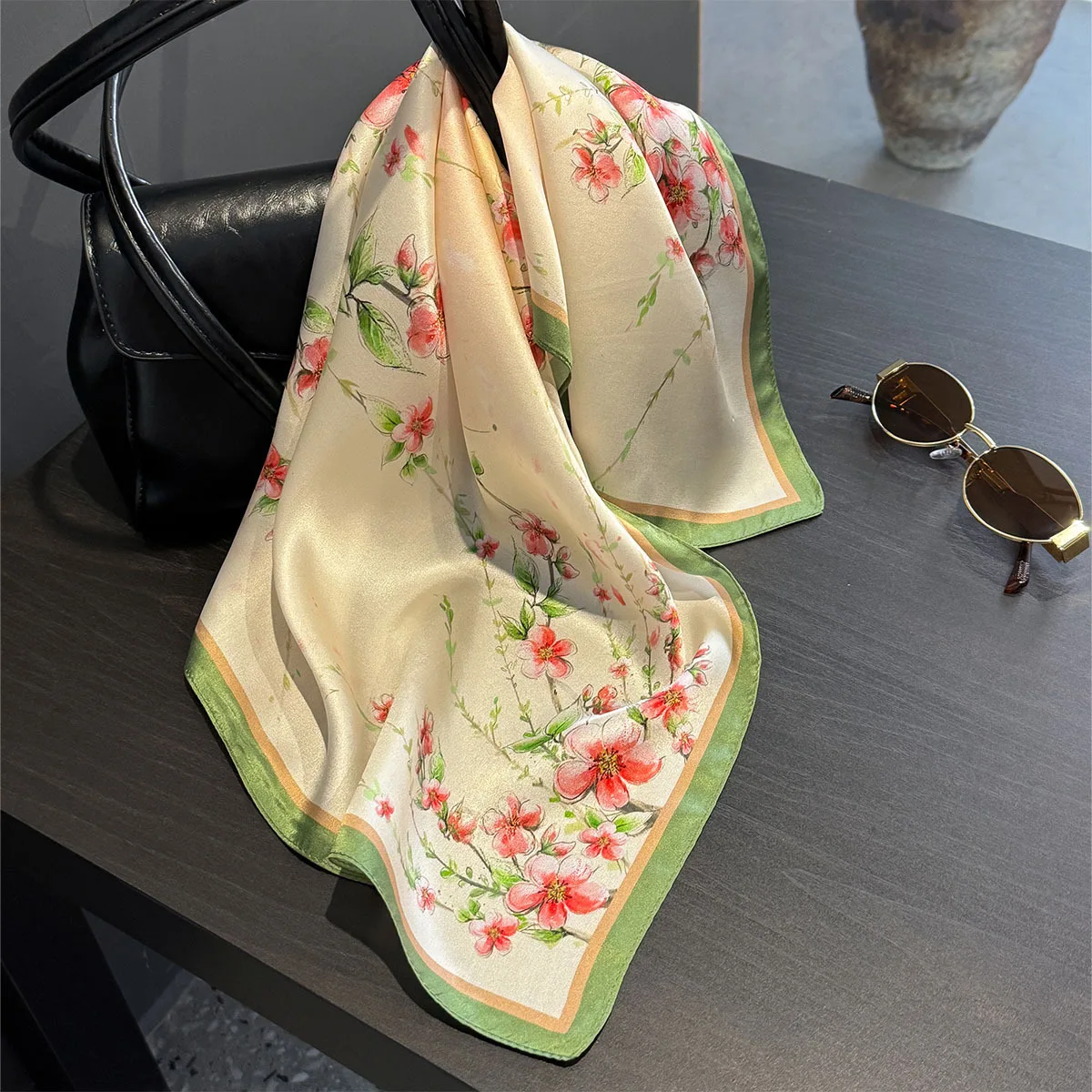 2025 New 100% Silk Square Scarf Print Kerchief for Women Soft Neck Ties Hairband Head Hijab Female Headband Decorate 53*53cm