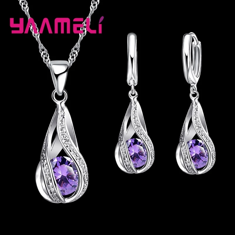 Heißer Wassertropfen CZ 925 Sterling Silber vergoldet Schmuckset für Frauen Anhänger Halskette Creolen Hochzeit Party Ceremoey Anel