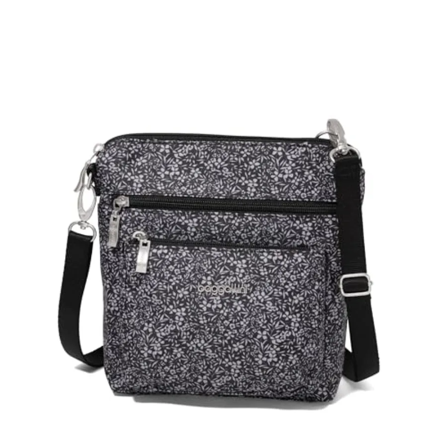 

Modern Pocket Crossbody Bag for Women: Lightweight Water-Resistant Nylon in Black with RFID Protection, Compact 8.5x8.5 Design