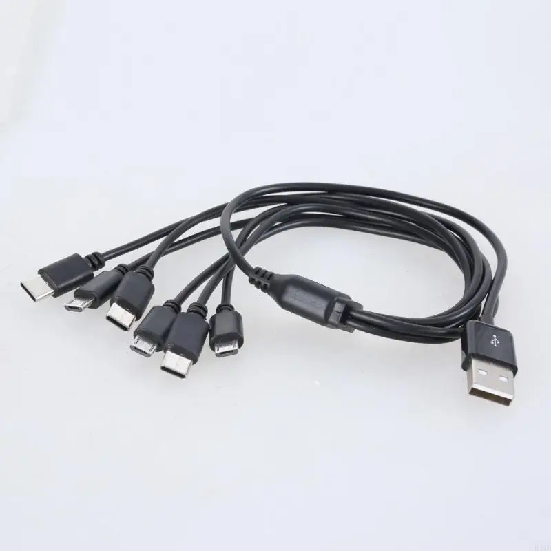 D46B Multiple Device Charging Cable 6 in 1 USB to 3 USB 5Pin and 3 Type C Connectors Cord Wire 6pcs Electronics