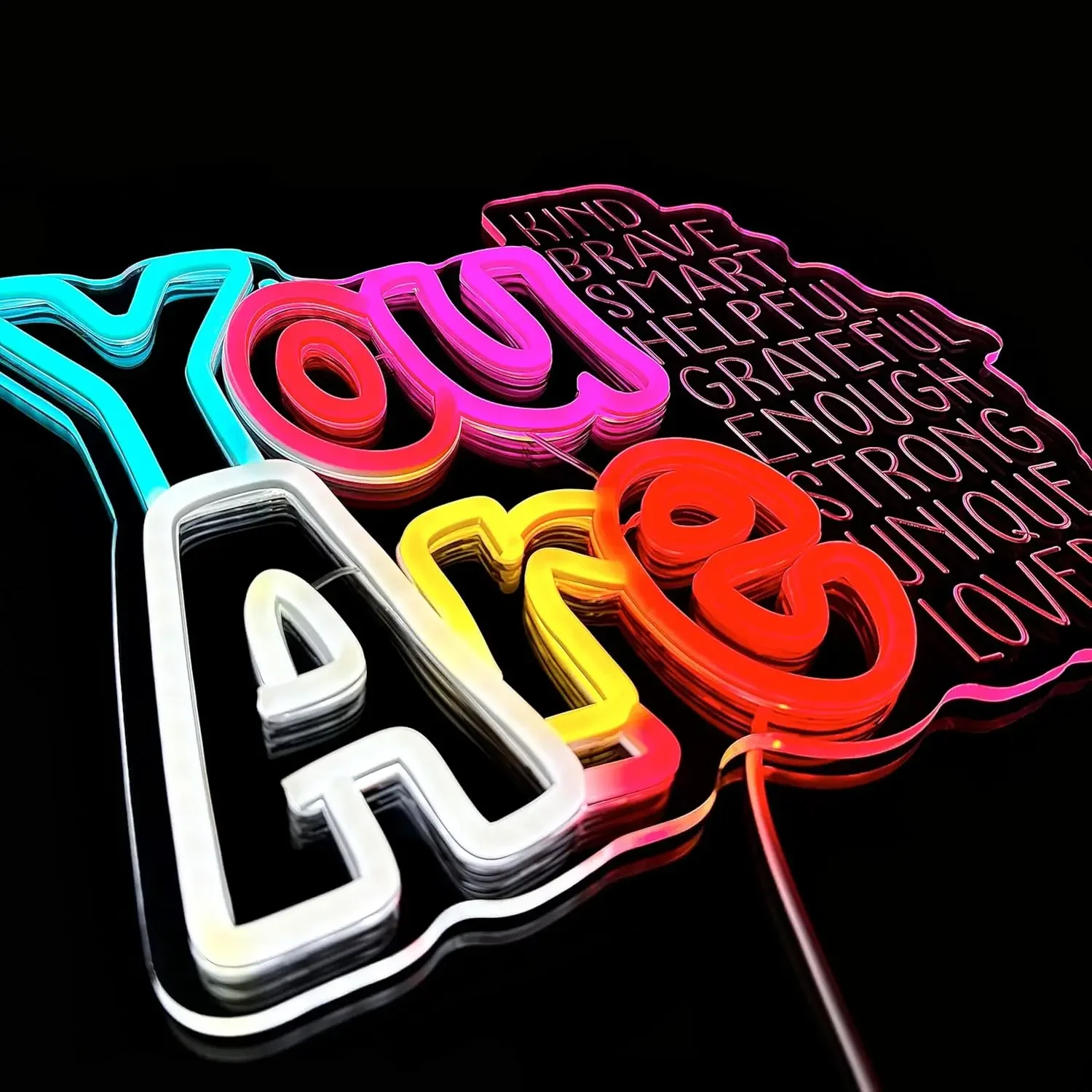 You Are Kind LED Neon Sign 9 Positive Words USB Dimmable for Office Bedroom Classroom Inspirational Decor Motivational Gift