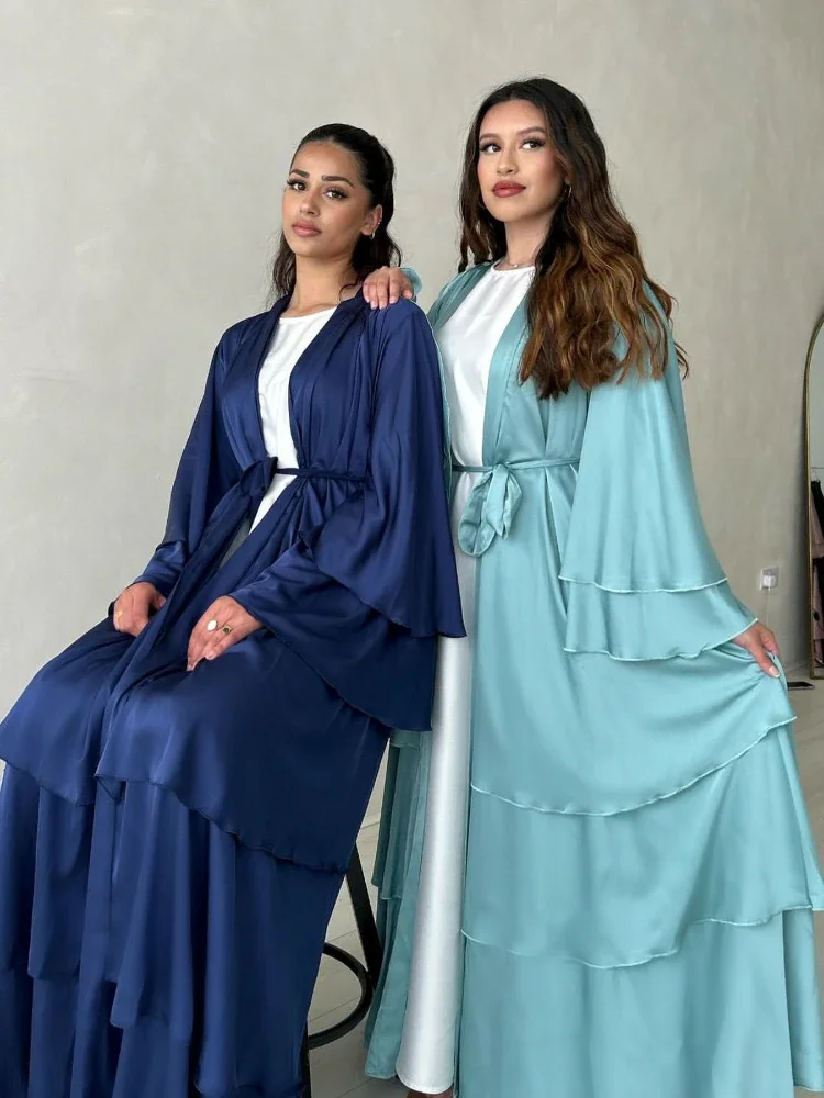 イード・アバヤ 女性用ムスリム・ジャラビーヤ サテン・ラマダン・ローブ・ケーキドレス 2026 ラマダン・カフタン・パーティー・ロングドレス・ベスティード・ラルゴ・カーディガン