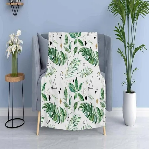 Else Carpet Else Green White Tropical Leaf Wellsoft Pattern 3D Tv Blankets