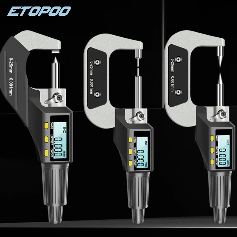 0-25mm 0.001mm multifunctional digital micrometer drum wall thickness double ball head double tip digital thickness gauge