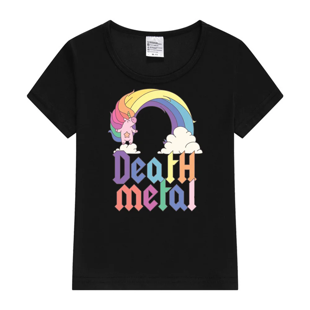 Funny Death Metal Unicorn Cute Rock Music Band Lover Baby T-Shirt Short sleeves Sports fashion short sleeves for ages 3-14