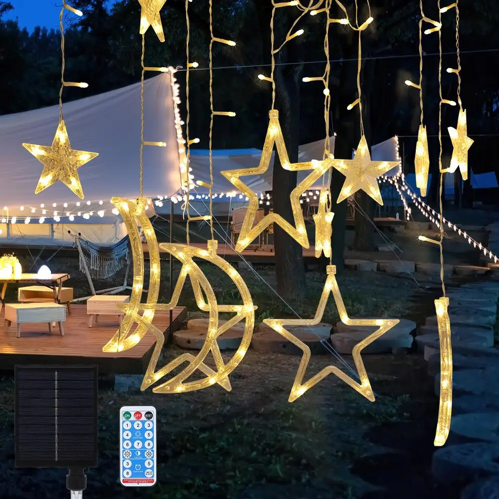 138LED Solar Lights With Remote Control String Lights For Ramadan Porch Window Backyard Tent Garden Patio Decor