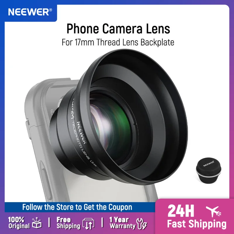

NEEWER HD 65mm Telephoto Phone Camera Lens with Lens Hood Only for 17mm Thread Lens Backplate Cell Phone Cage Case