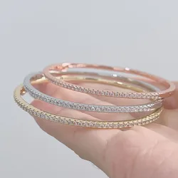 Top Quality Pure 925 Sterling Silver Jewelry For Women Gold Bangle Diamond Bangle Wedding Jewelry Around Rivet Bangle Jewelry