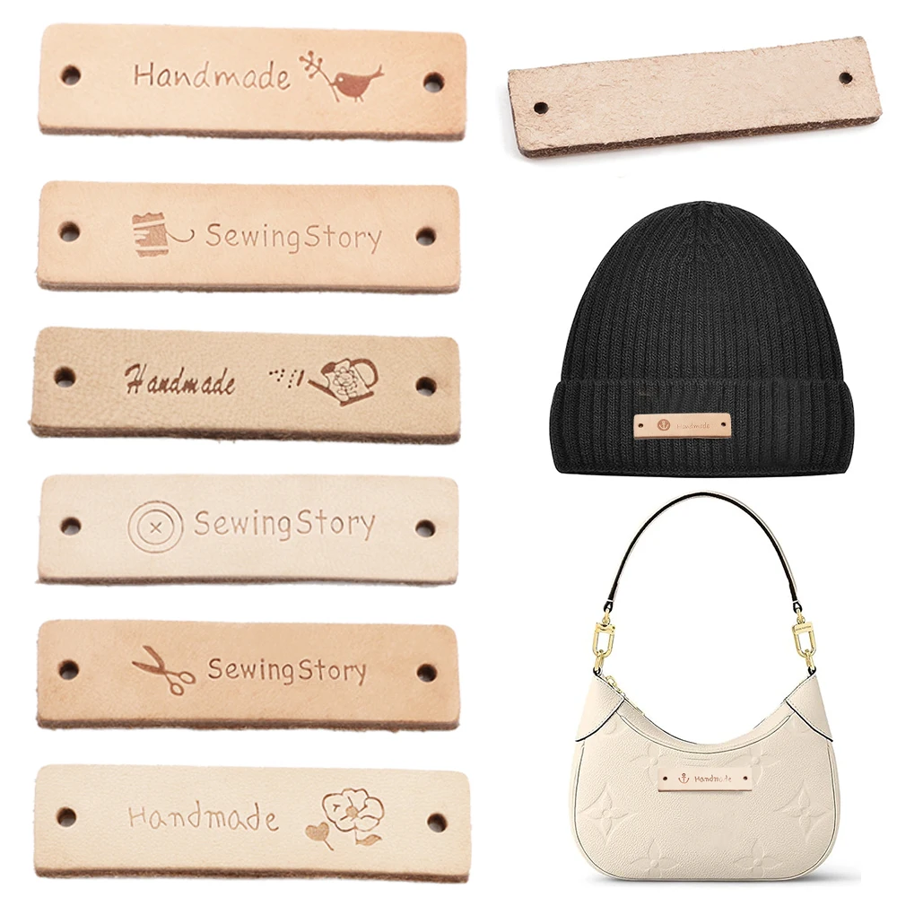 

12 шт., этикетки ручной работы, кожаные бирки для одежды, вязаные крючком шапки, сумки «сделай сам», декоративные бирки для рюкзака, швейные аксессуары