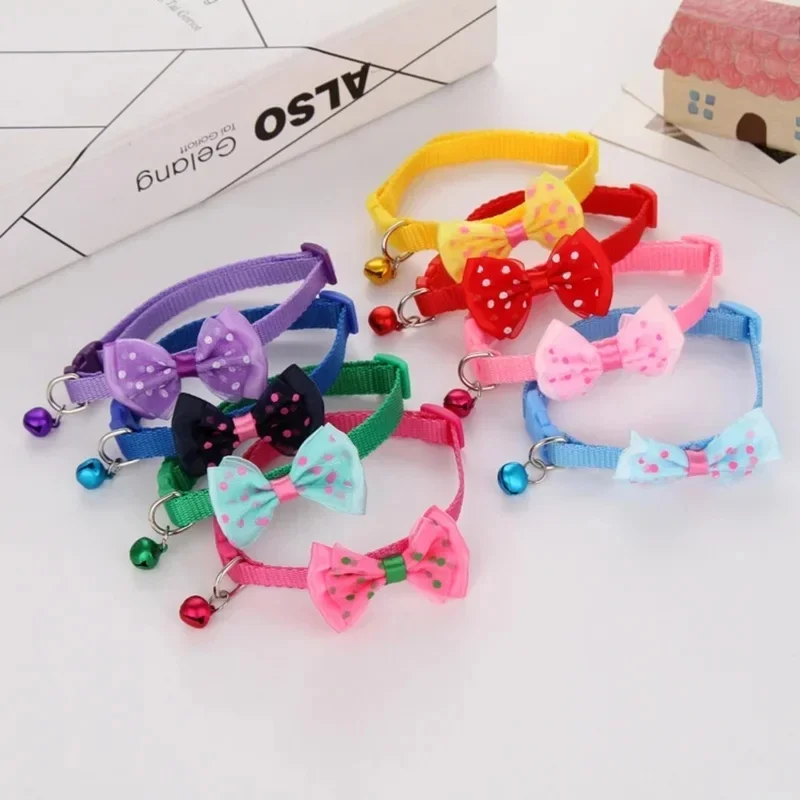1/2/3/4/5Pcs Adjustable Pet Collar Durable Cat Dog Bowknot Bells Collar Necklace All Seasons Pet Decoration Supplies