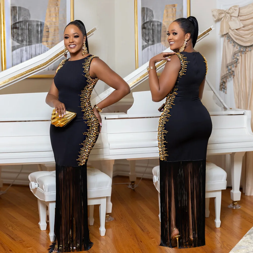 

CY 901525 Юбка без рукавов с кисточками и круглым вырезом со стразами, длинная юбка, праздничная сумка, сексуальная женская одежда