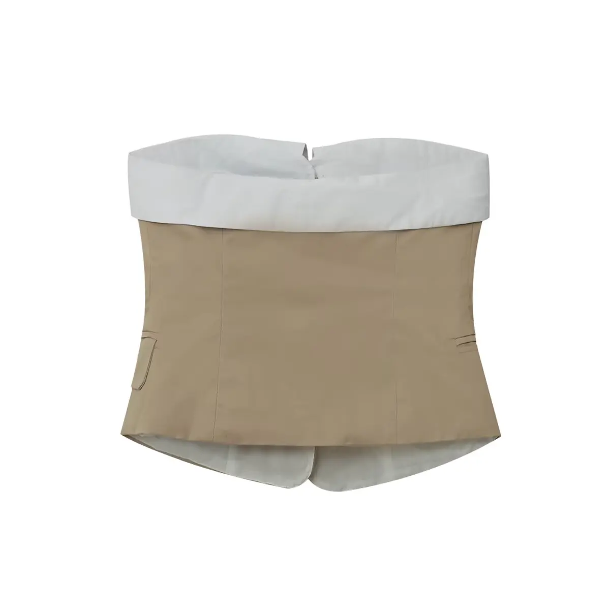 

Women's new fashion flap pocket decoration short sexy strapless top retro off shoulder women's vest chic top