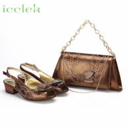 Conjunto de zapatos y bolso de tacón bajo para mujer, calzado elegante de estilo INS, Color marrón, diseño Popular nigeriano, para fiesta de boda, novedad de 2023