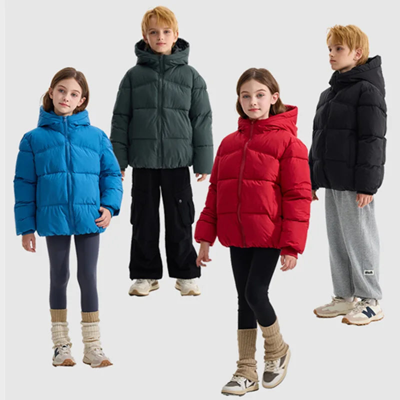 

Пуховики для детей, плотные теплые пальто для мальчиков и девочек, детская зимняя верхняя одежда с капюшоном, модные однотонные парки для малышей, От 3 до 10 лет