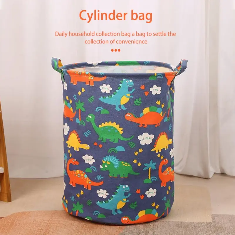 Cotton Linen Dirty Laundry Basket Foldable Round Waterproof Organizer Bucket Clothing Children Toy Home Large Capacity Storage