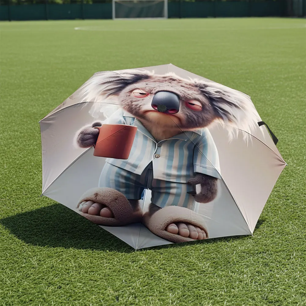 1P C Quirky Umbrella with a Sleepy Koala Design Print 8 Iron Ribs Folding Umbrella Auto-Open Fashion Sunshade
