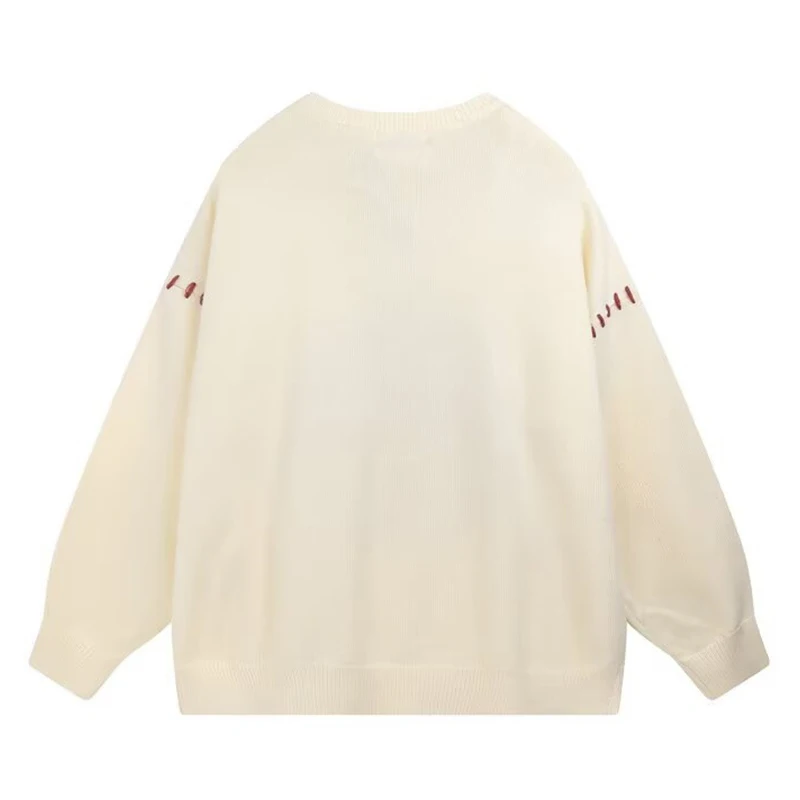 سترة محبوكة مطبوعة على شكل طماطم كرتونية لخريف 2025 للرجال موضة الهيب هوب بلوفرات ملابس الشارع الشهير ملابس تريكو جمالية كلاسيكية Y2K