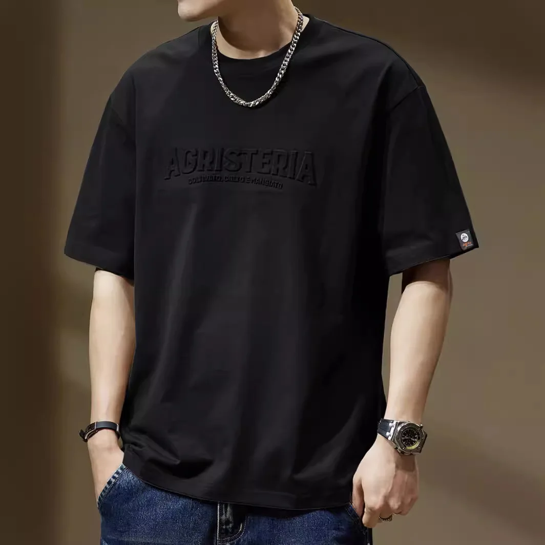 BOWEYLUN النمط الأمريكي ثلاثي الأبعاد رسائل الصلب تي شيرت مطبوع الرجال 100% القطن الجولة الرقبة قصيرة الأكمام قميص بلايز الذكور