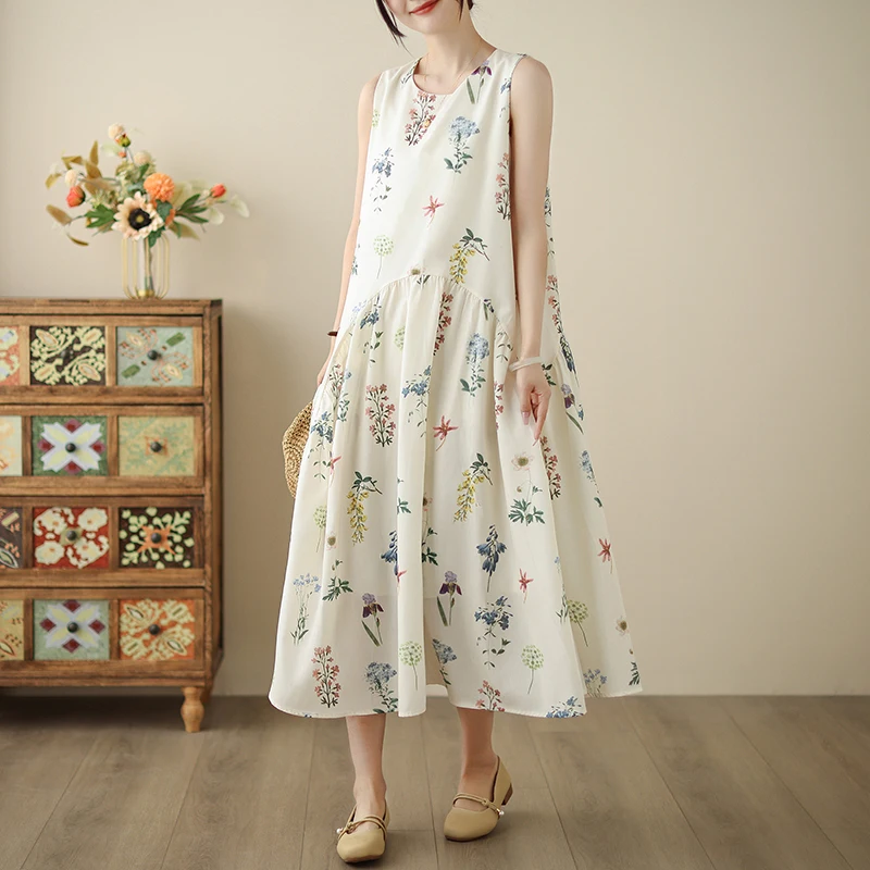 Verano Chic moda estampado chaleco suelto vestido largo de mujer Boho Casual playa