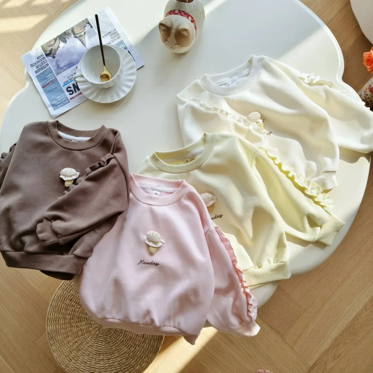 Girls Sweatshirts 2024 Spring Autumn Shirts for Kids Long Sleeve 3D Ice Cream Children Pullover Casual Baby Sports Clothes