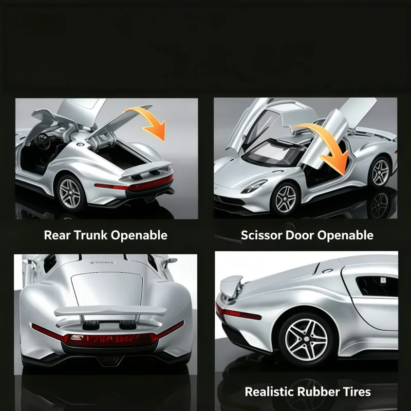 Alloy Replica Sports Convertible Car Model, 1:36 Scale, Metal Toy Vehicle with Opening Gull-Wing Doors, desktop Collectible Deco